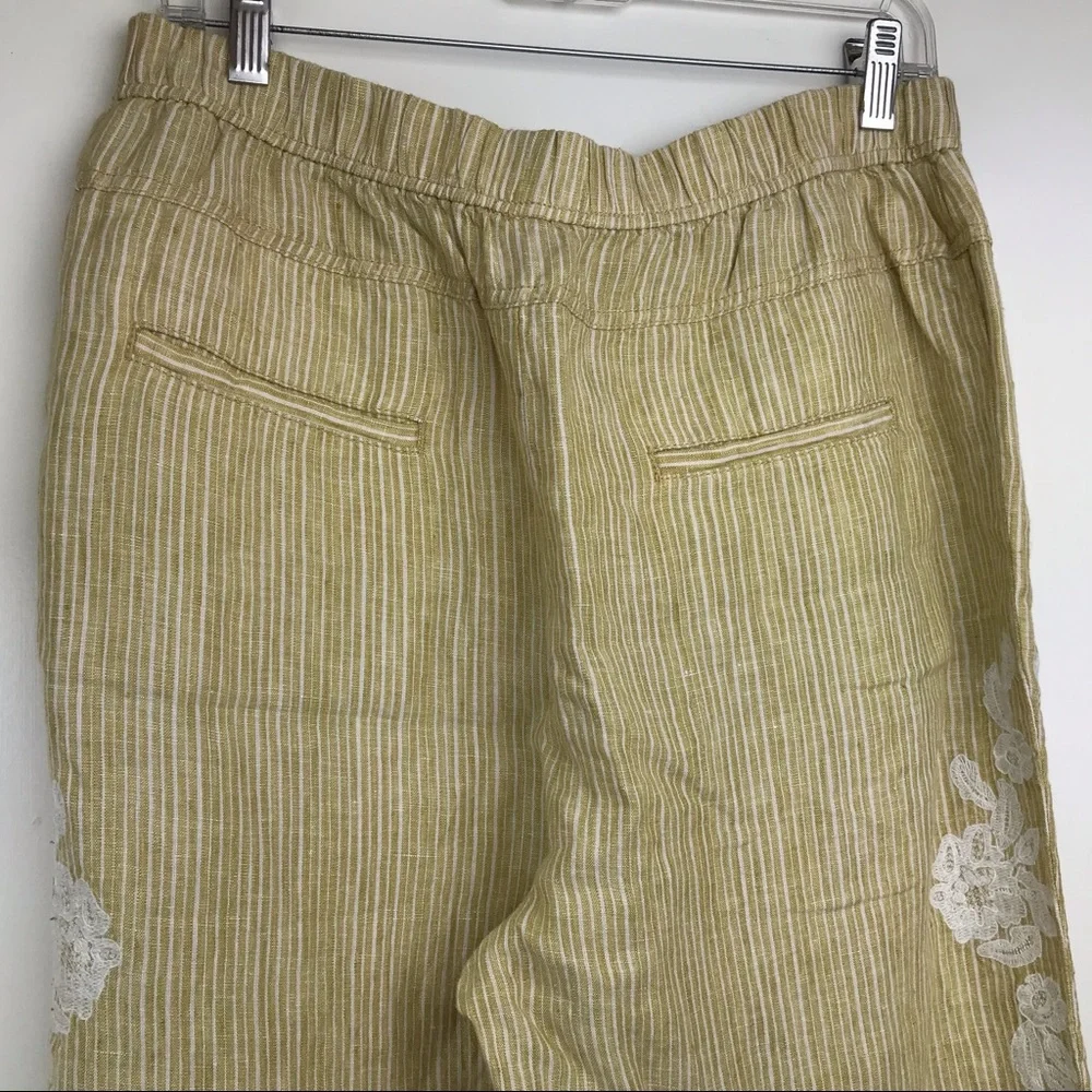Anthropologie Linen Embroidered Stripe Ankle Pants - Picture 6 of 8